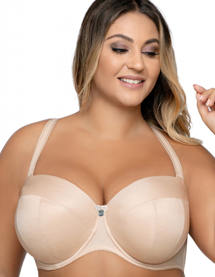 Бюстгальтер балконет бежевий з силіконовою основою - вигляд спереду